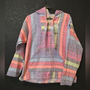 No Bad Days Baja Pullover Poncho Hoodie Size Small Pink And Purple